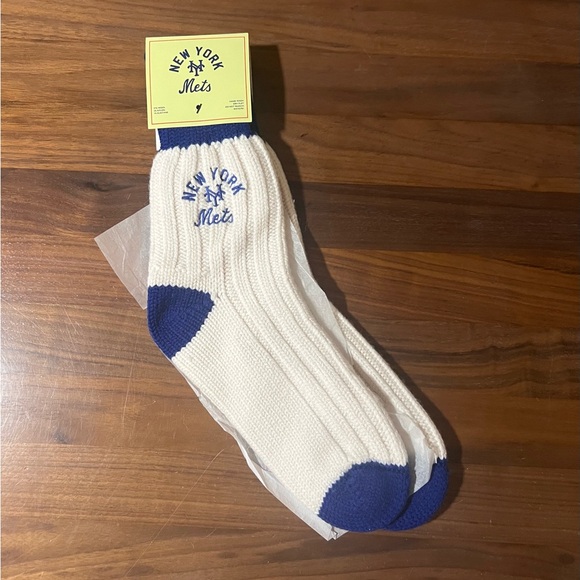 Aime Leon Dore ALD / New York Mets Sock Embroidered Cream And Blue Wool Socks